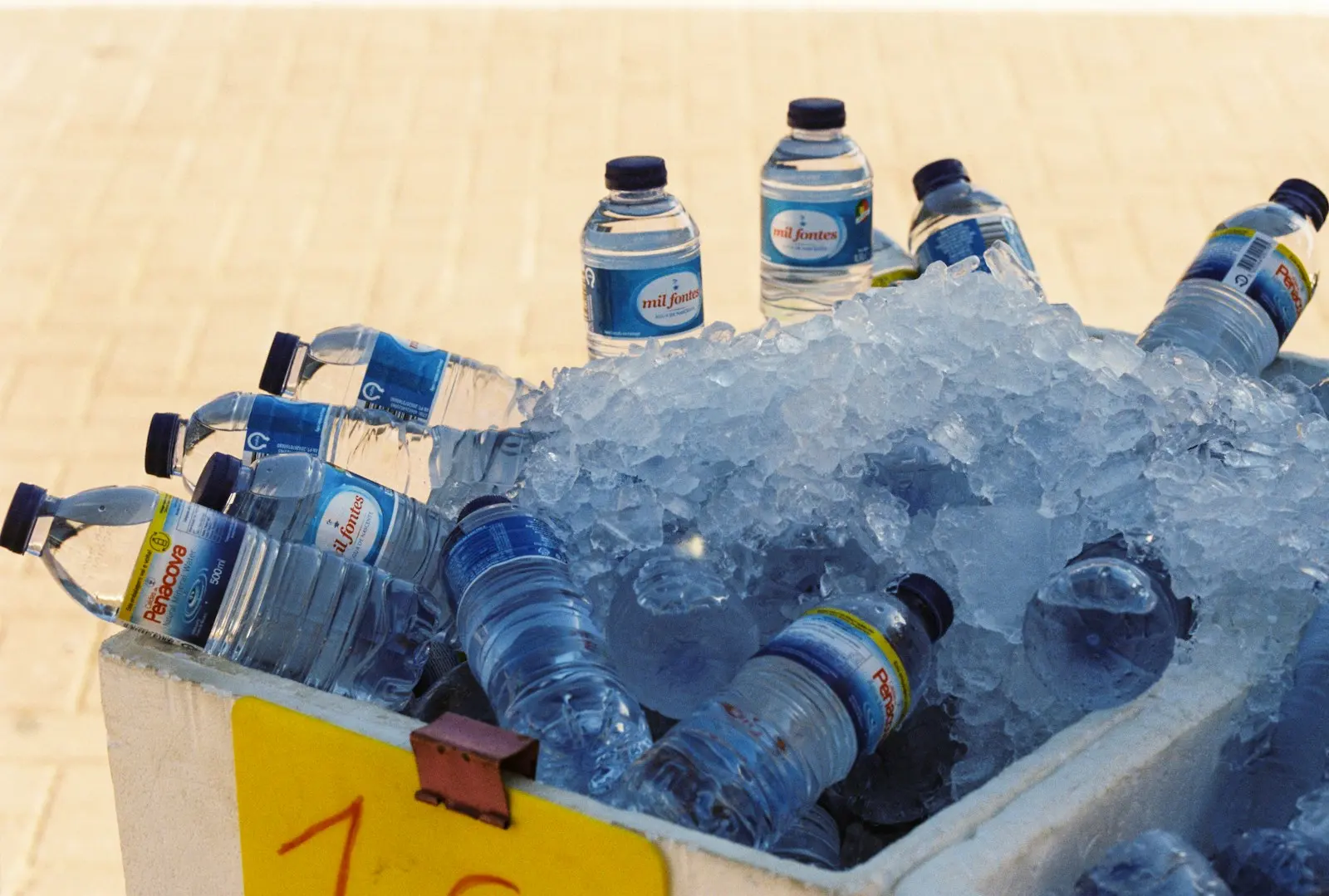 A cooler packed with crushed ice.