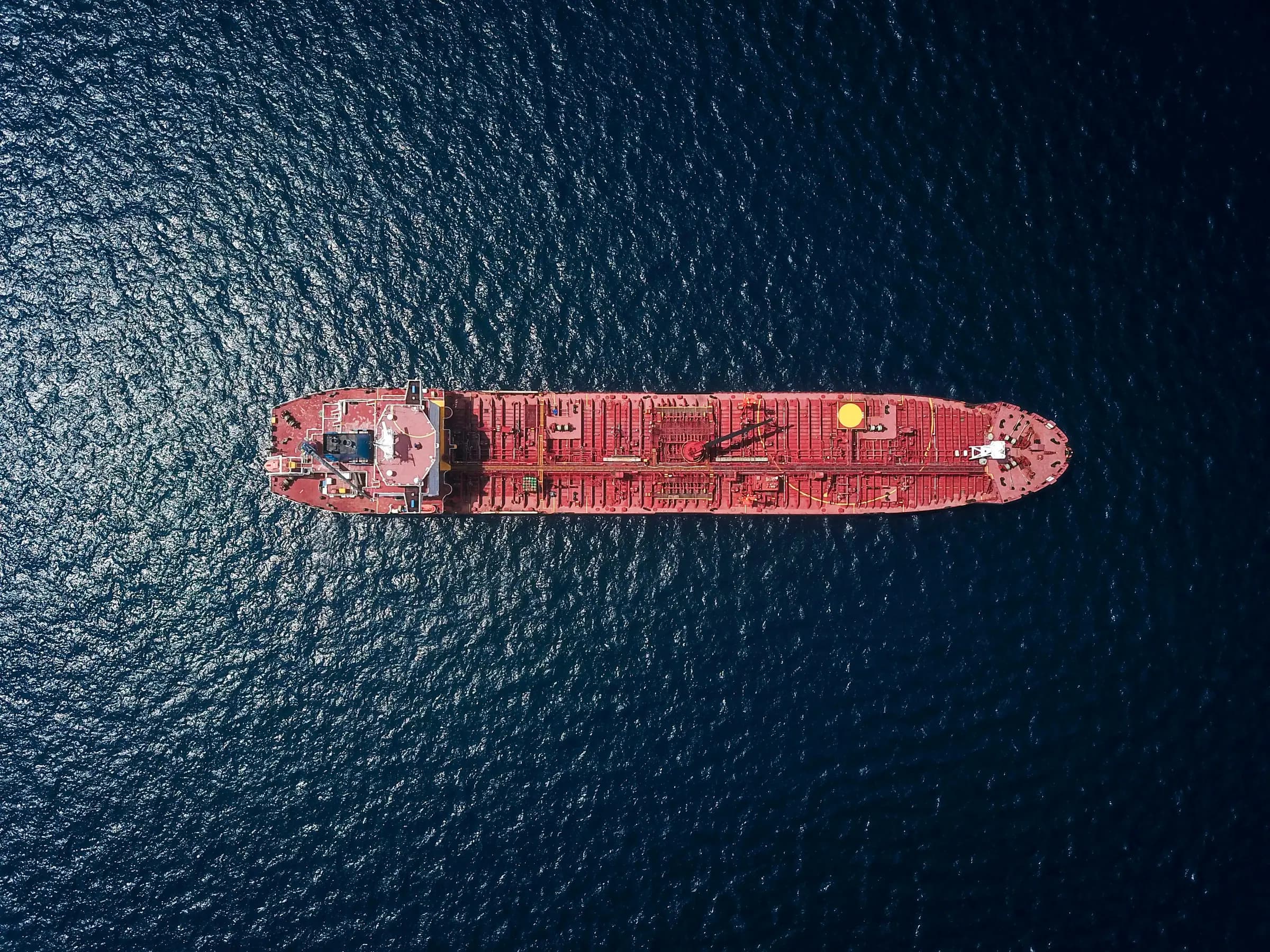 A tanker on open water, seen from above.